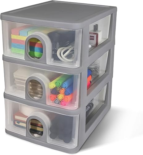 DETEIN Cajones de almacenamiento de escritorio, organizador de escritorio con cajones, 2 cajones organizadores, cajones de plástico transparente