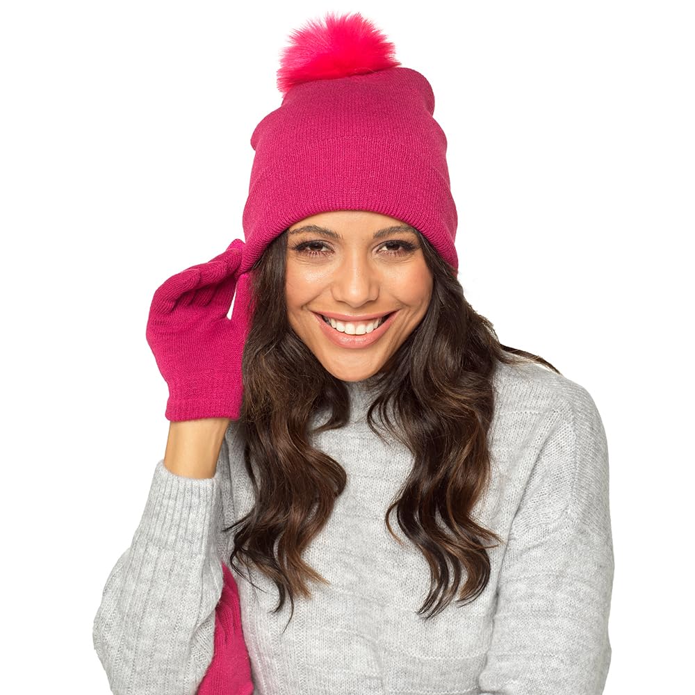 Undercover Ladies Bobble Hat & Touch Screen Gloves Set GL550C Pink