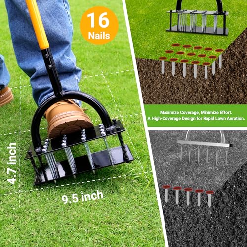 Herramienta manual de aireación para césped con 16 púas de acero miniatura 4