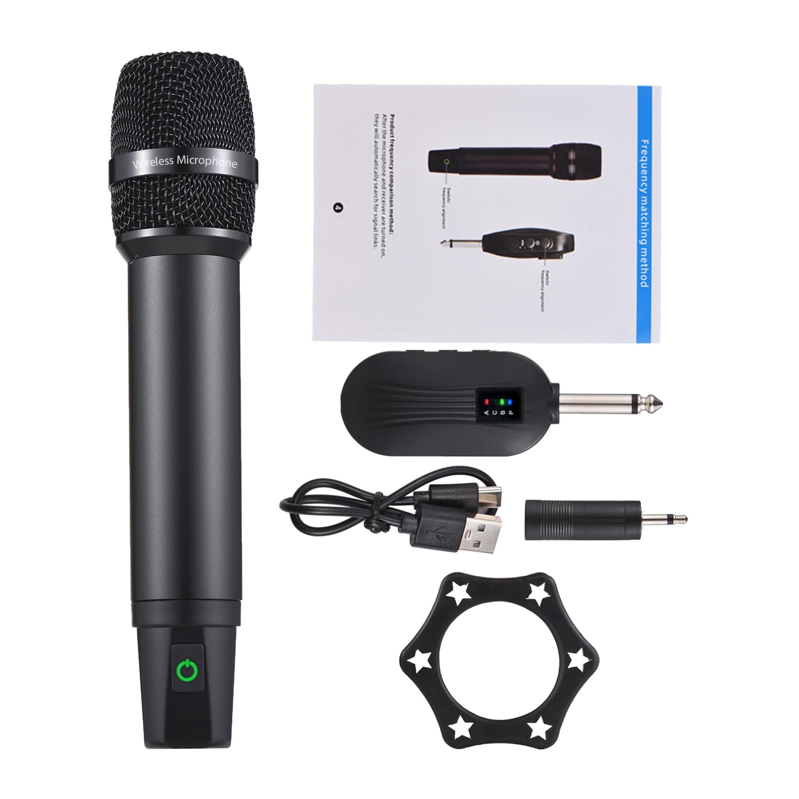 HUIOP Sistema microfonico wireless UHF professionale con microfono portatile cordless e ricevitore Microfono ricaricabile 16 canali per trasmissione video in diretta Intervista Festa di canto,Sistema