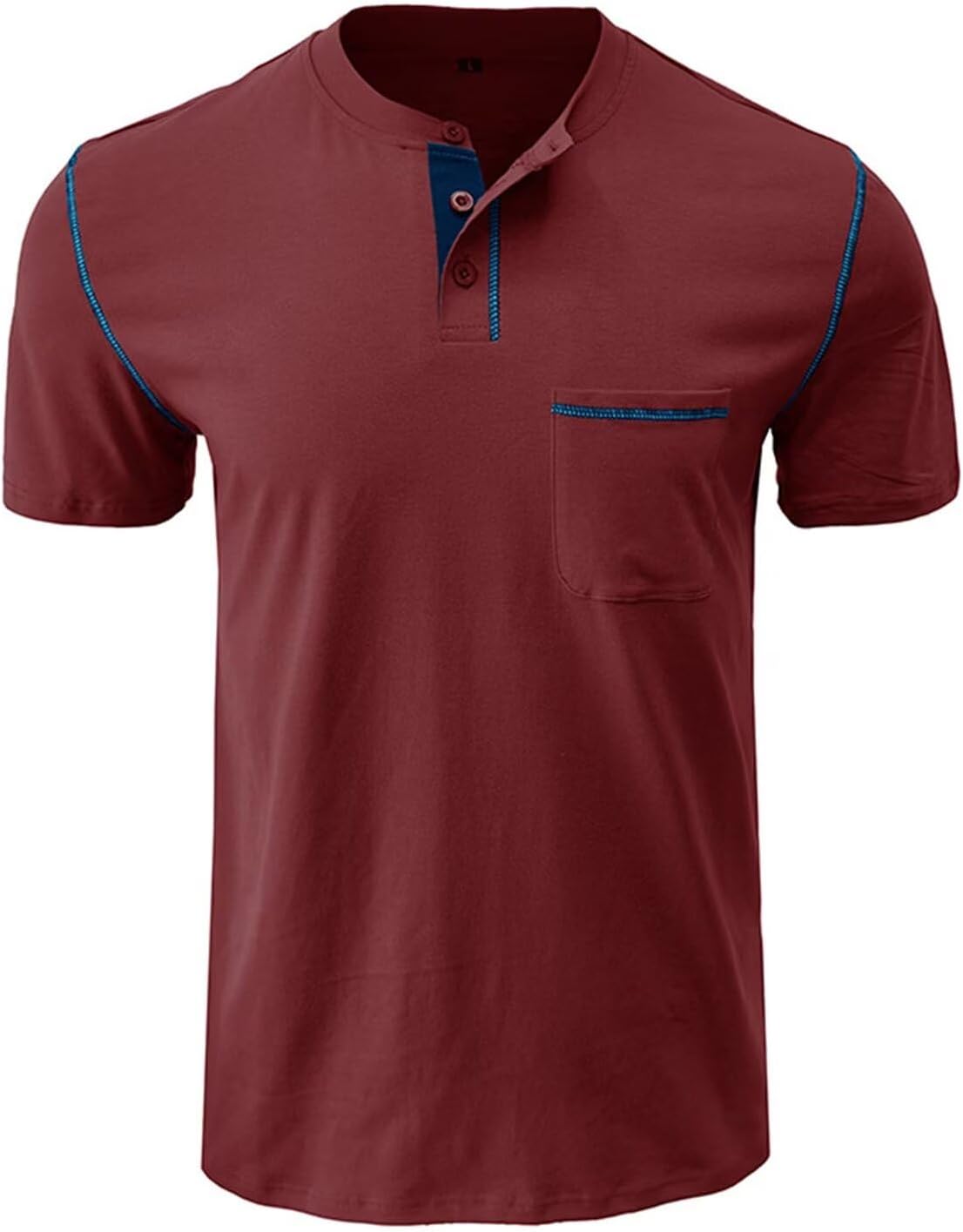 Men's Henley Shirt Lightweight Short Sleeve T-Shirt Casual Stylish Button Cotton Shirt - Image 2