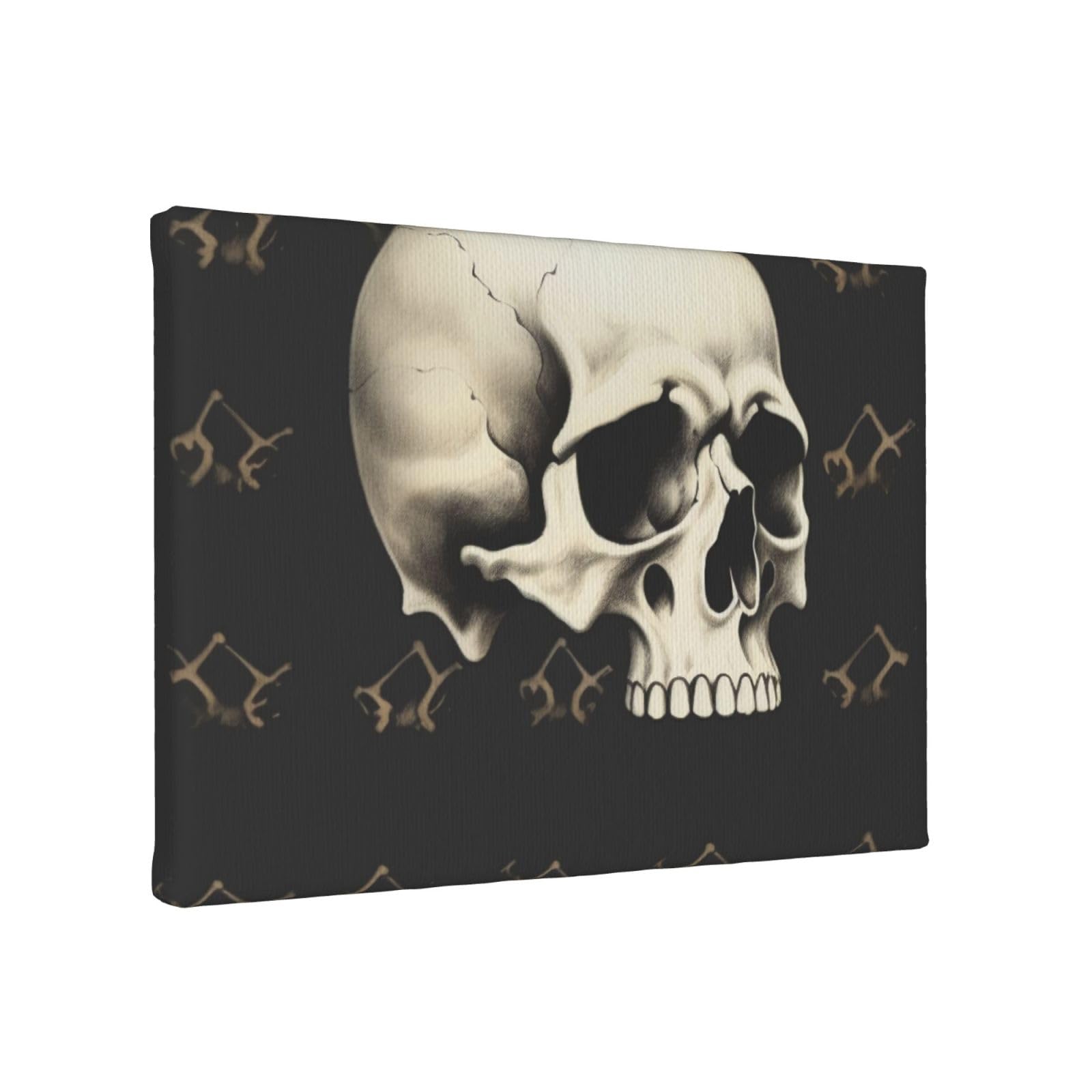 YKLJG Skull Printed Wall Art Canvas Painting 30x20 CM Wooden Framed Picture Painting Artwork Prints for Bedroom Kitchen Home Office Decor