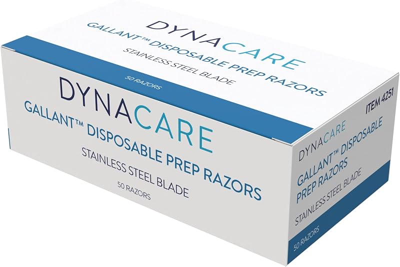 Maquinillas de afeitar desechables Dynarex Gallant, utilizadas antes del ECG y otros procedimientos, maquinillas de afeitar desechables con diseño abierto, maquinillas de afeitar ergonómicas de preparación quirúrgica, 1 caja de 50 maquinillas de afeitar