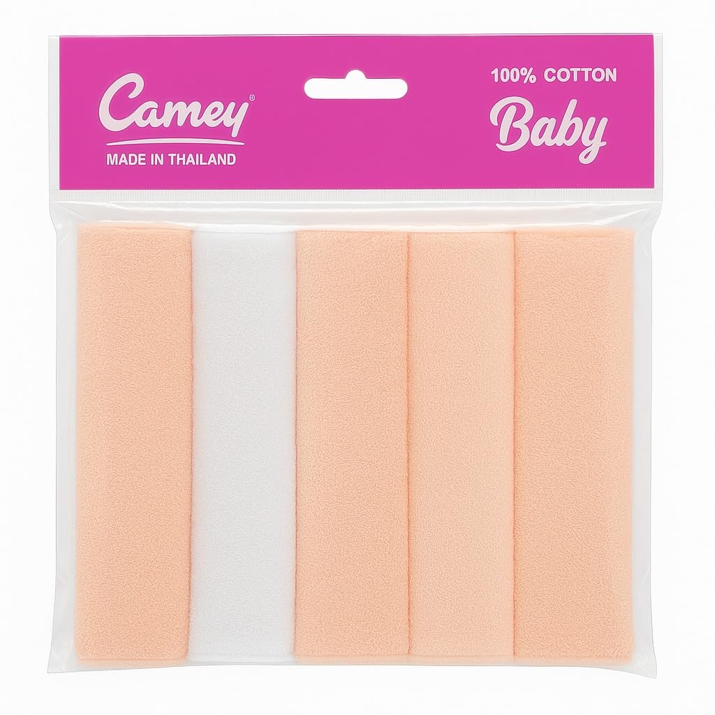 CAMEY Baby Soft Cotton Towel Hanky Set, Ultra Soft & Absorbent Face Towels, Gentle on Newborn Skin, Reusable Washcloth, Pack of 6, 19x19 cm (6, Peach.White, 19 * 19)-image-28