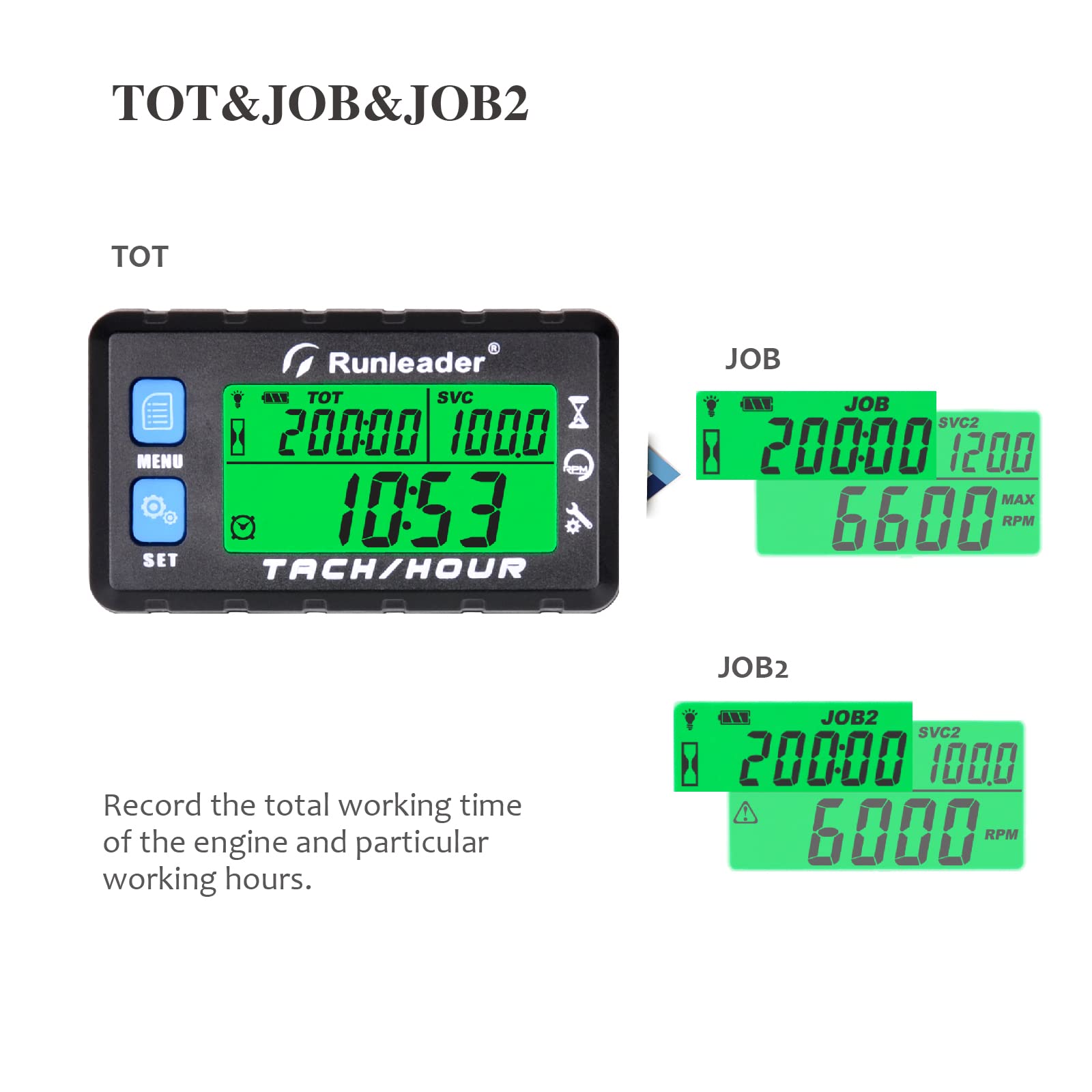 Tacómetro Digital/Medidor de Horas/Tacómetro con Retroiluminación Batería Reemplazable Alerta RPM Recordatorio de Mantenimiento Impermeable para Generador Cortacésped Motocicleta