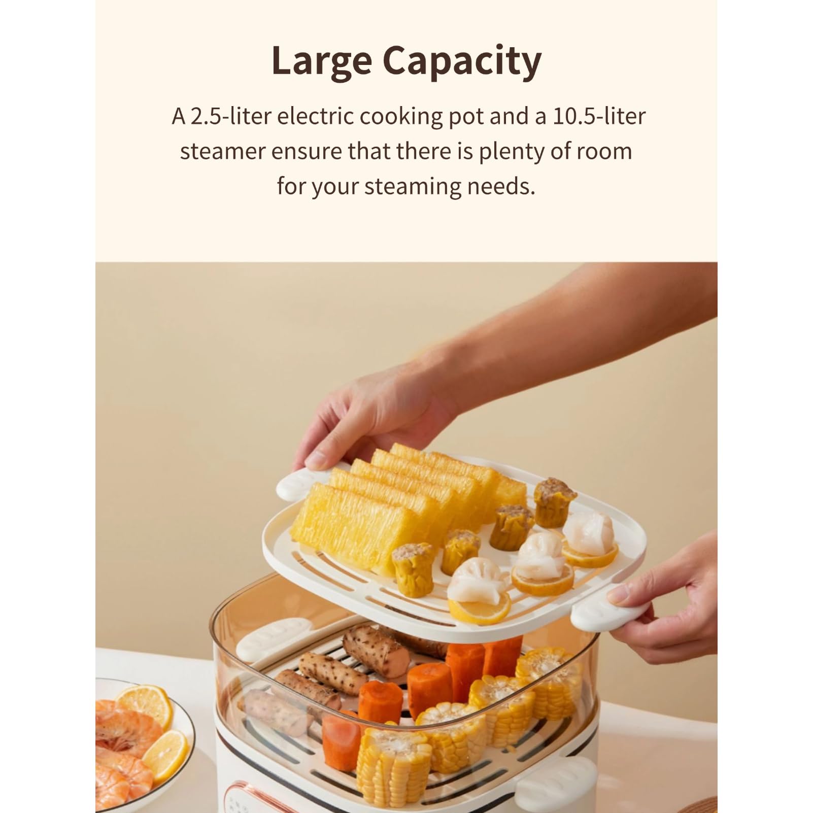 1200W Two-Tier Food Steamer & Hot Pot - 10.5L Stackable Cooker For Soup, Noodles & Simultaneous Cooking