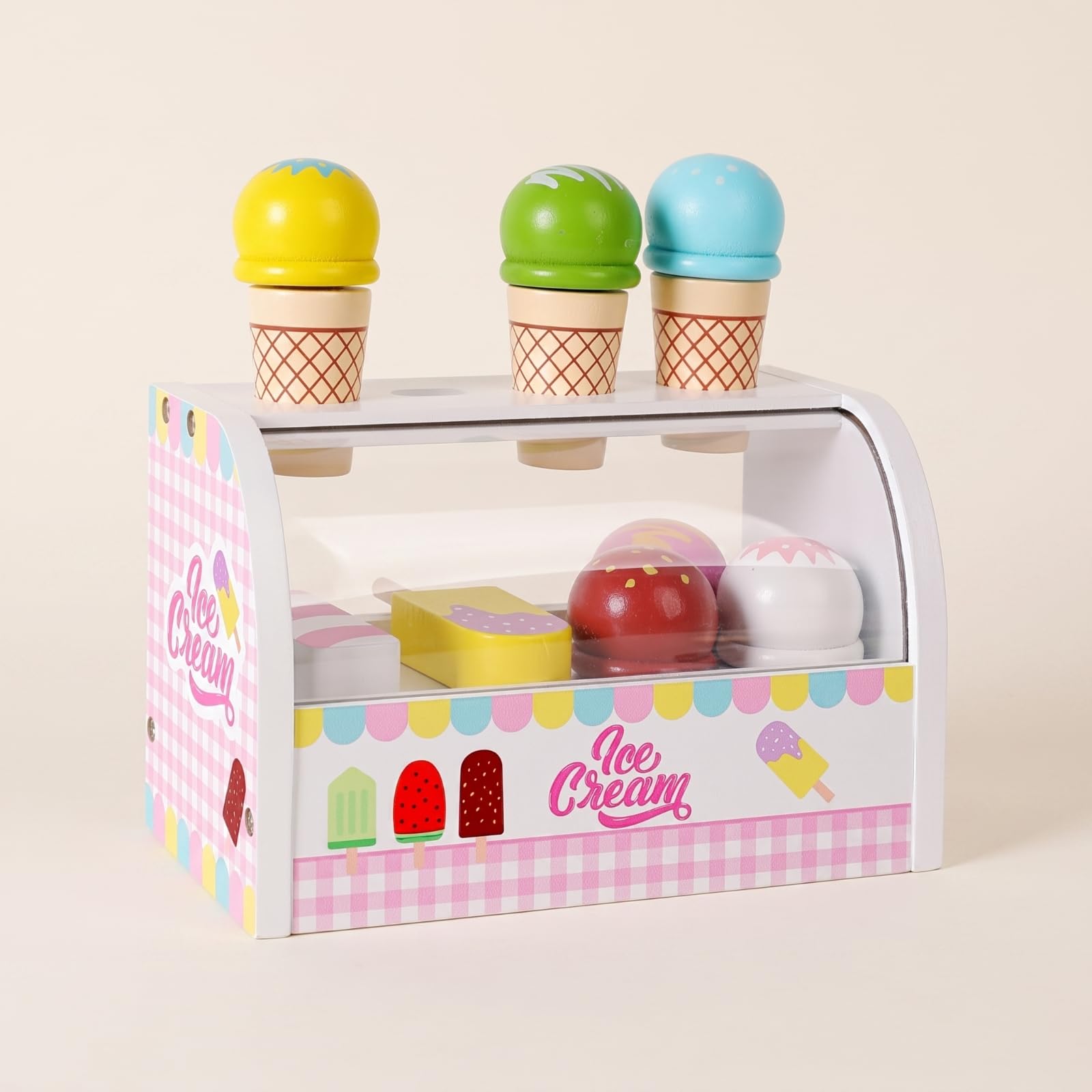 Abgerundete Kanten Eisdiele aus | Eisladen aus, pädagogisches Rollenspielzeug, Eisdiele mit Eisstand, für Garten,