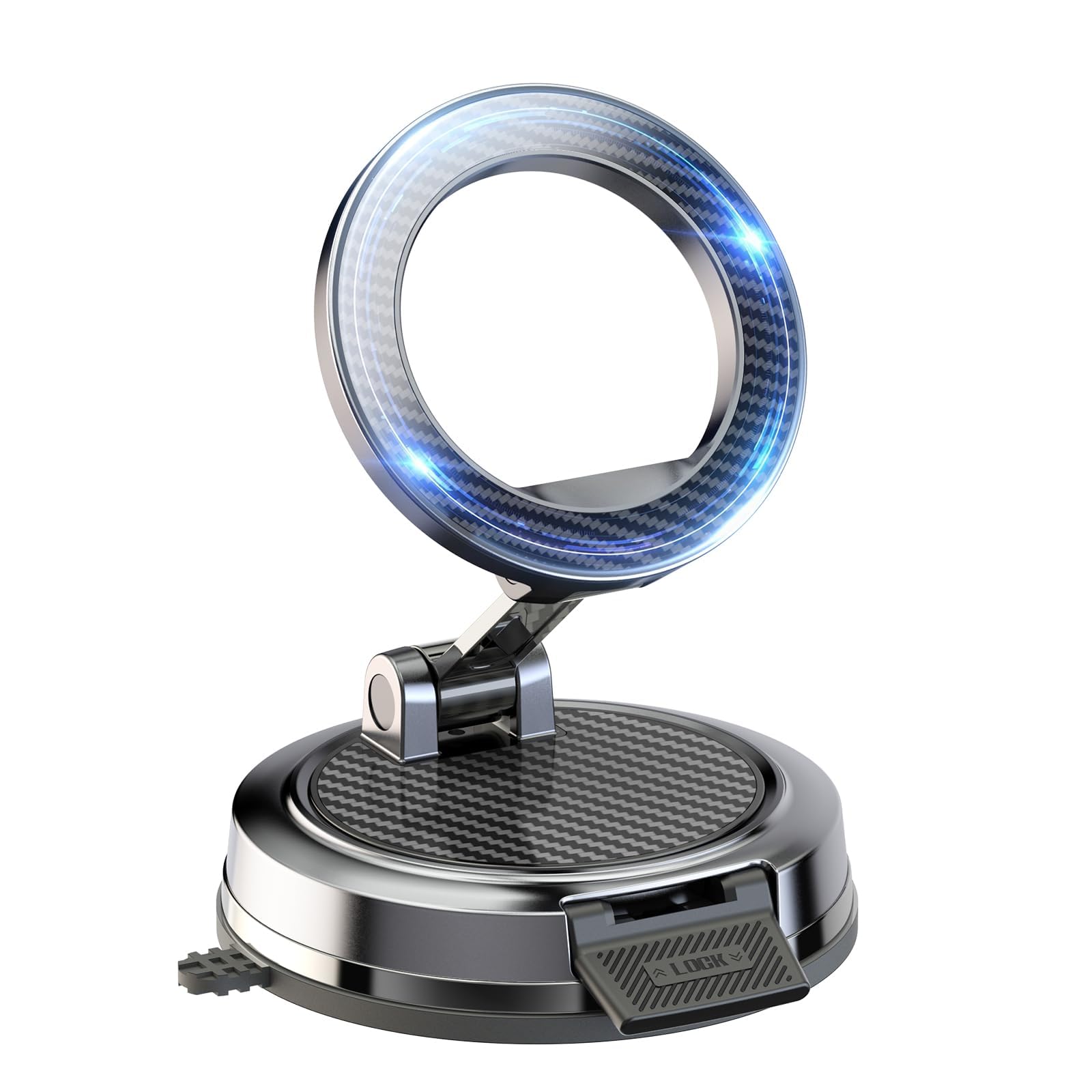 Strong Magnetic Phone Holder for Car & Desk, Compatible with MagSafe, Secure Lock, Universal 360° Rota-Table Car Phone Mount for Dashboard, Glass, Table, Carbon Fiber