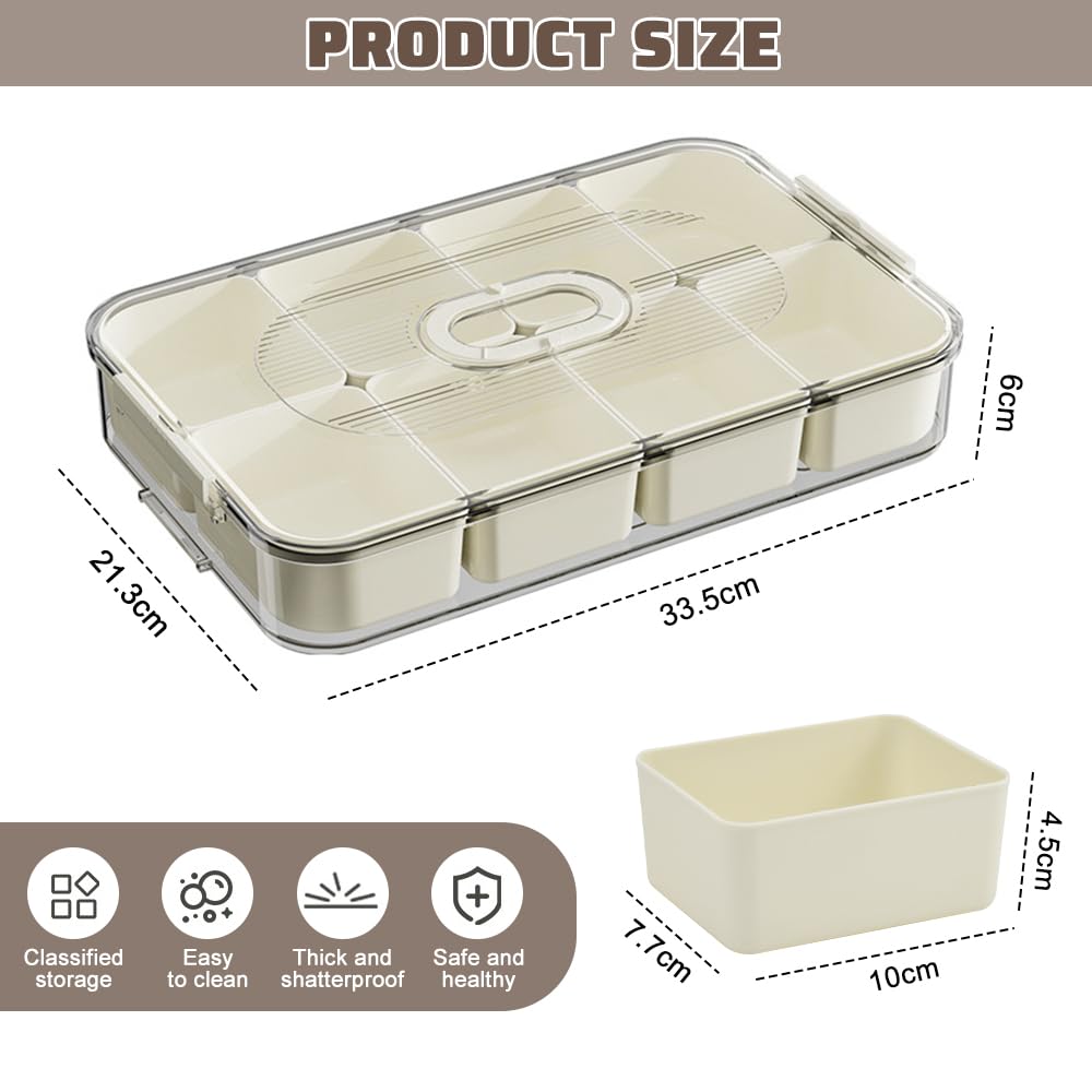 Plateau de Service Divisé Boîte de Rangement pour Collations Boîte à Bonbons Divisée Plateau de Service Divisé avec Couvercle Boîte à Snack à 8 Compartiments pour Fruits Secs, Noix, Bonbons