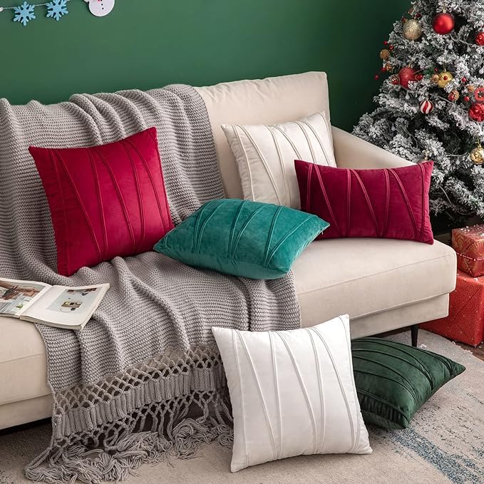 Image of Amazon Brand - Umi Decorative Striped Throw Pillow Covers 20 X 20 Inch,Soft Solid Velvet Pillow Covers Cushion Case with Zigzag Pattern for Sofa Bedroom 50 X 50 Cm (Pack of 2) Wine