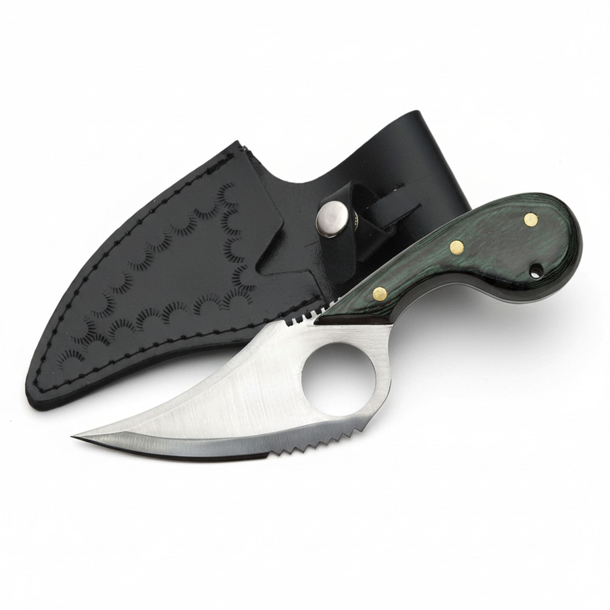 SZCO Full Tang Hunting Knife 7 Inch - Camping Knife with Green Pakkawood Handle, Stainless Steel Blade & Sheath - Pocket Knife for Hunting, Cutting & Outdoor uses - Knives for Men