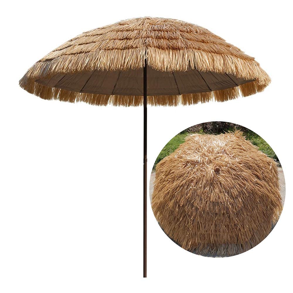 KOHARA Sombrilla De Paja De Playa De 2,4 M, Sombrilla Decorativa Plegable para Exteriores, Sombrilla con Techo De Paja, Sombra Inclinable, Color Natural, Adecuada para Jardín, Balcón, P