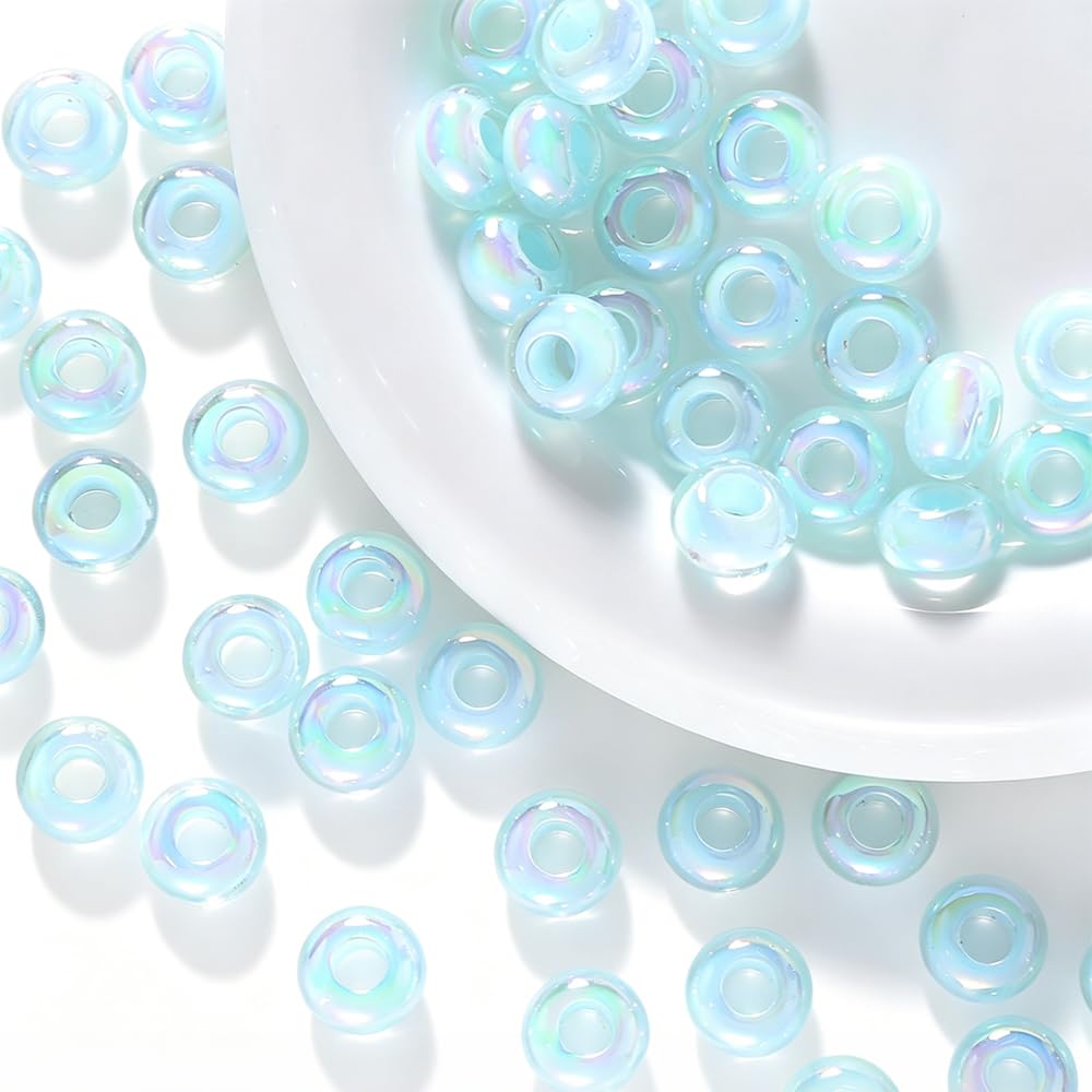 20 Pieces 14MM Large Hole Beads Iridescent Acrylic Pony Beads for Crafting,Beading,Keychain Making-Blue