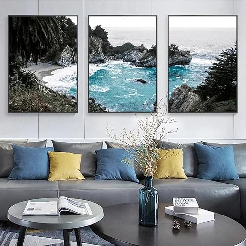 SOBMQ Art Decor-Abstract Landscape Poster Scandinavian Wall Art Bay Seaside Canvas Prints Scenery Pictures For Living Room Bedroom Home Decoration-30 * 50cm-3PCS (No Frame)