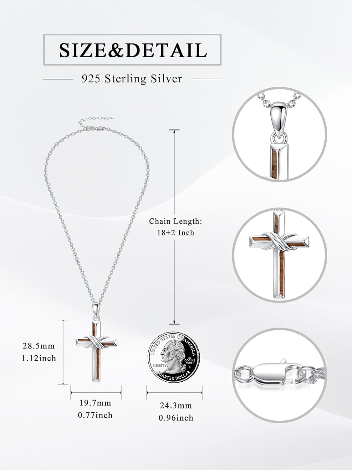 Dorunmo Wooden Cross Necklace 925 Sterling Silver Infinity Wooden Cross Pendant Unique Religious Jewelry Gifts for Women Men - Image 5