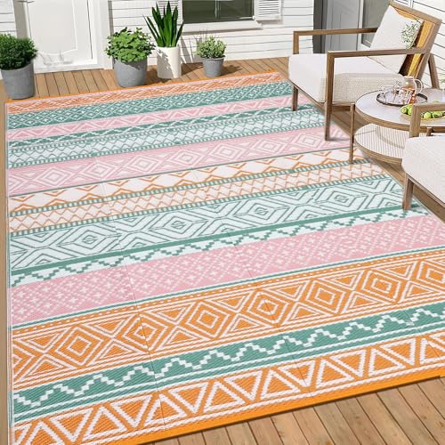 GlowSol Waterproof Outdoor Rug 8x10 Patio Plastic Straw Rugs Reversible Camping Rug with Carry Bag, Boho...