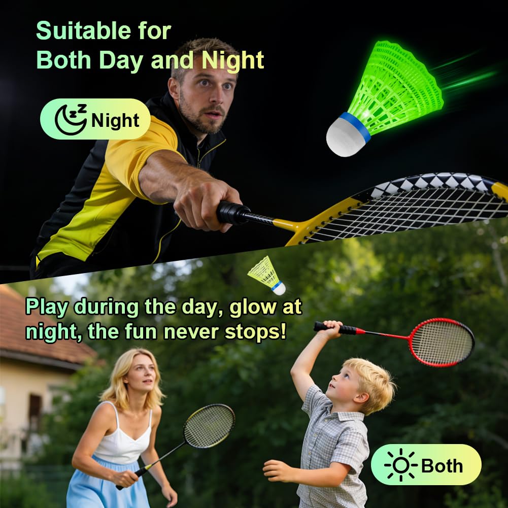 Bádminton LED Volantes Luminosos Nailon 8 Pack Verde Niños Adultos