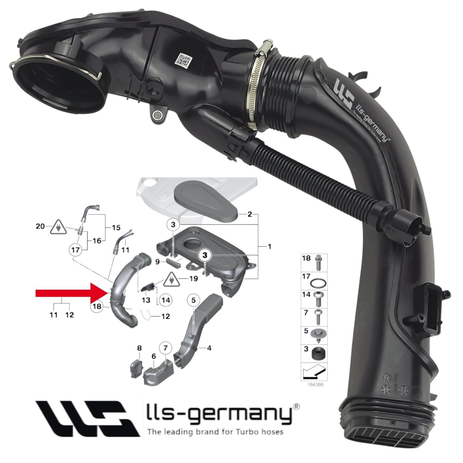 LLS-GERMANY Reinluftrohr Ladeluftschlauch kompatibel mit BMW 7er (F01, F02, F03, F04) 730d (2993 ccm, 180 KW, 245 PS) 2008/09-2012/06, OEM: 13718506702