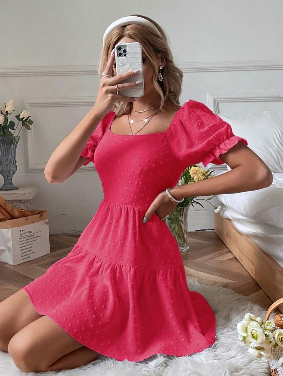 Narecte Summer Dresses for Women 2025,Tie Backless Swiss Dot Mini Dress,Ruffle Hem Flowy Casual Dresses - Image 5