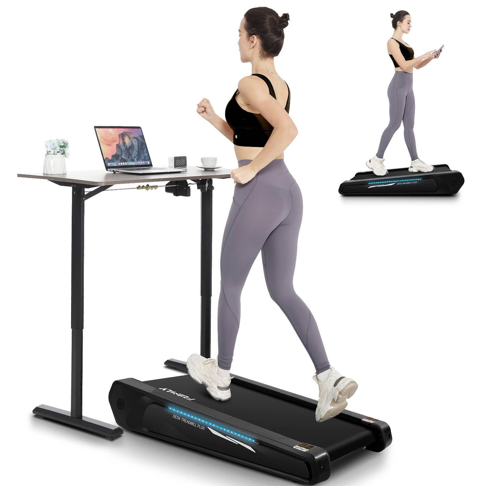 FUNMILY Smallest Walking Pad with 5% Incline, 2 in 1 Under Desk Treadmill for Home Office, 2.5 HP Mini Compact Walking Treadmill, Installation-Free/