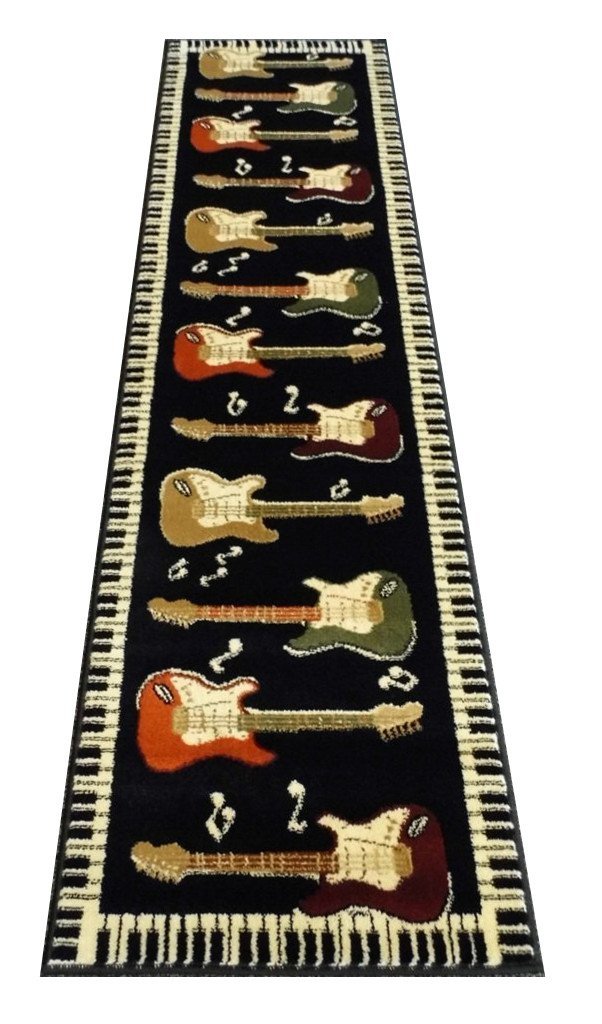 Buy Guitars & Piano Runner Rug Bellagio 1 Black 2 Feet X 7 Feet 3 Inch