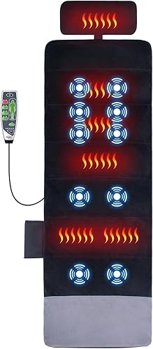 Alfombrilla de masaje de cuerpo completo con almohadas ajustables de calor, masajeador de calefacción de espalda con 10 nodos vibratorios y 6