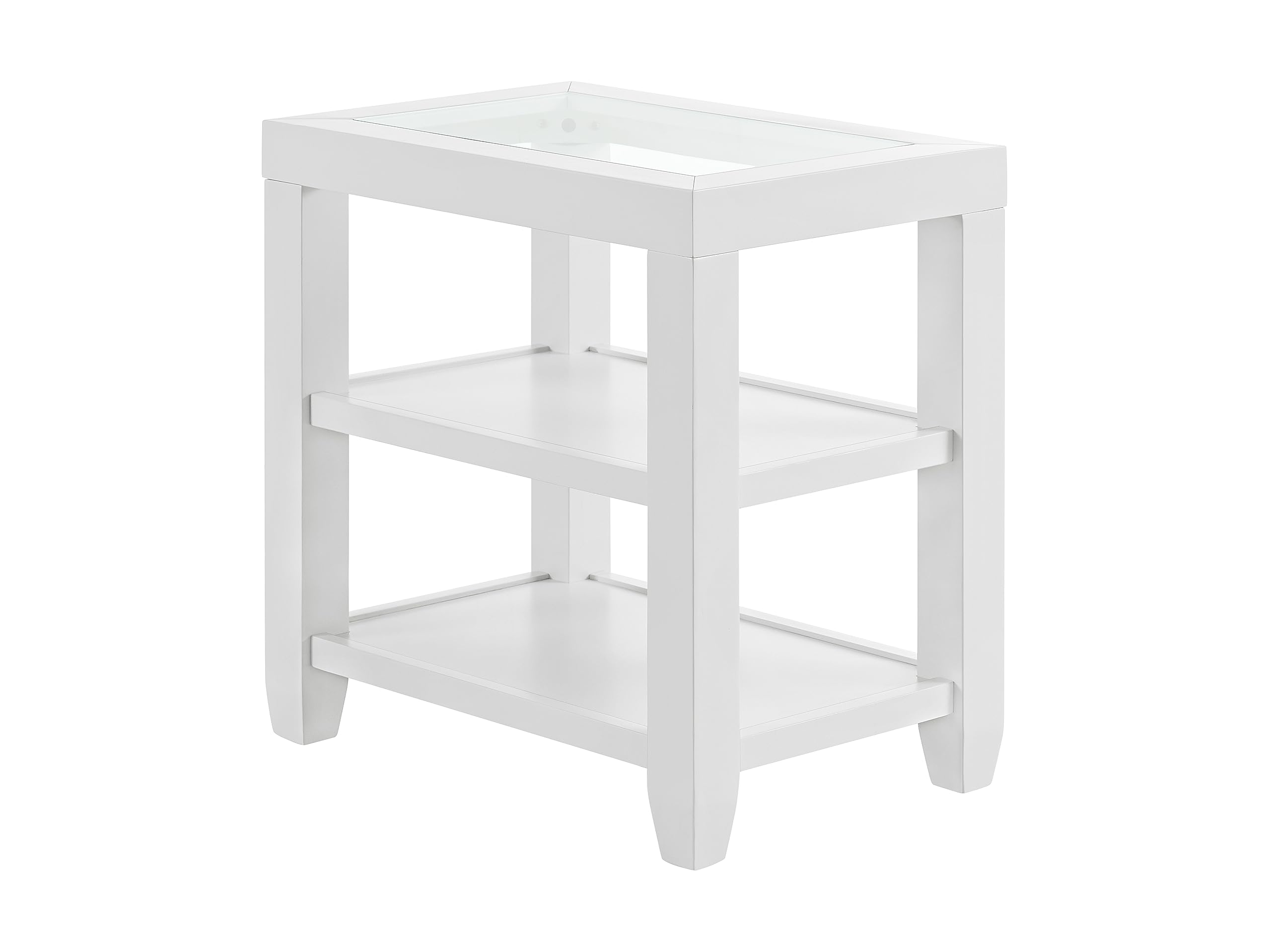 Martin Svensson Home Cordero Glass Top Wood White Side Shelf Storage Chairside End Table