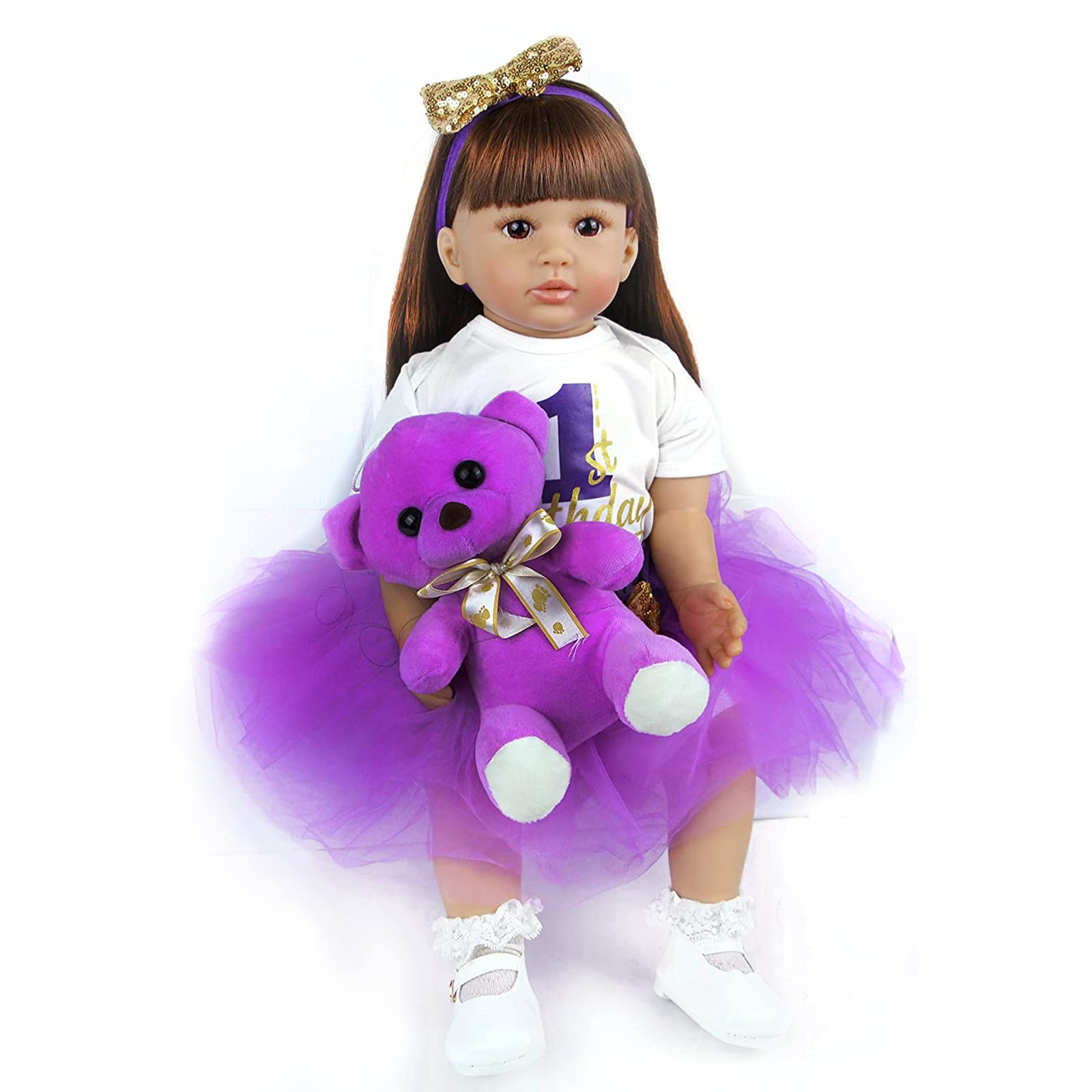 ZIYIUI Bambole Reborn Bambino Femmine 24 pollici Reborn Baby Dolls Soft Vinyl Simulazione in silicone 60cm Reborn Babies Realistici Girl Boy Toys Giocattoli regalo di Natale Indossa un vestito viola