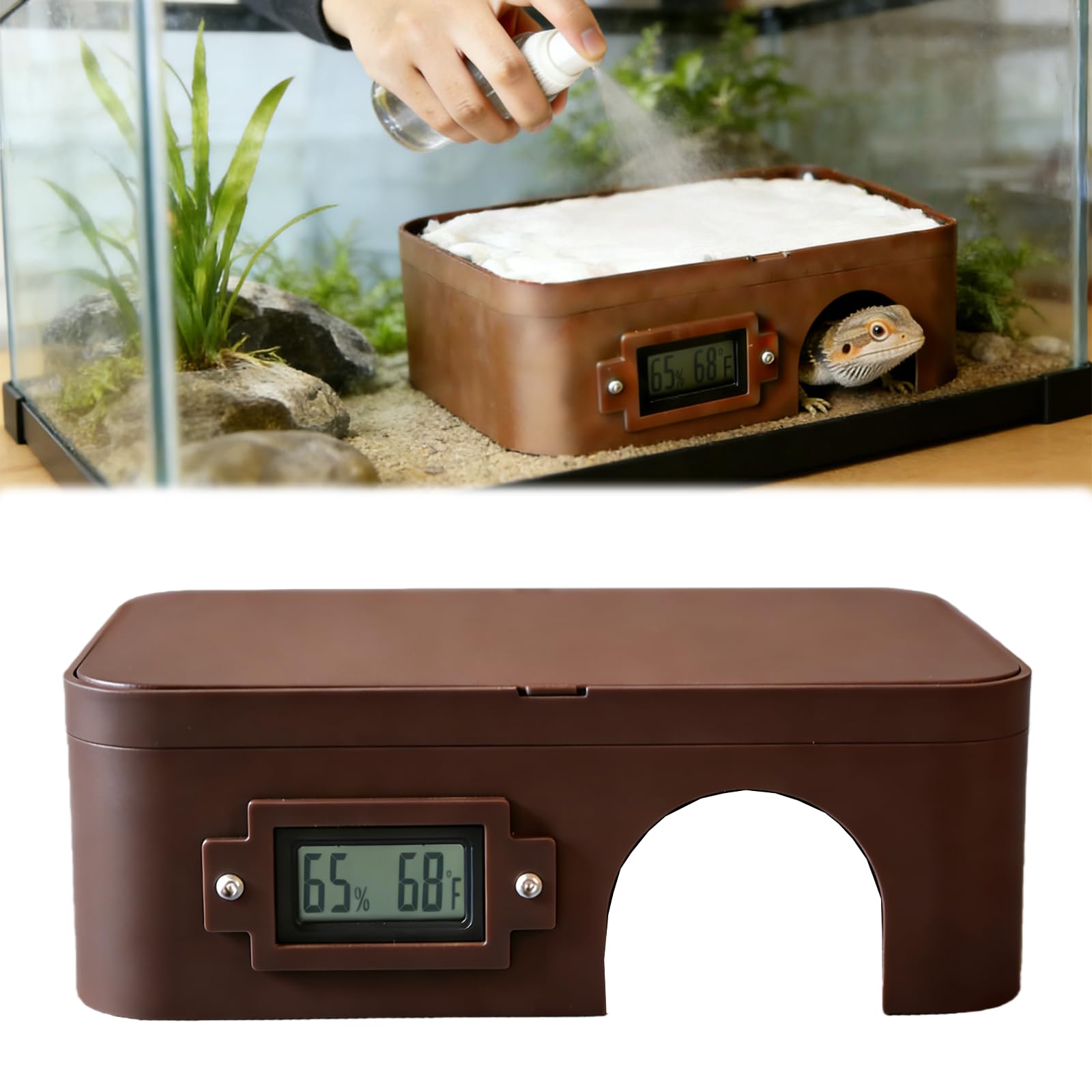 Reptile Humid Hide Snake Hide with Thermometer Hygrometer - Compatible with New Age Pet ECOFLEX - Humidity Boosting Shelter for Snake Enclosure Humid Hide Leopard Gecko Ball Python Hide