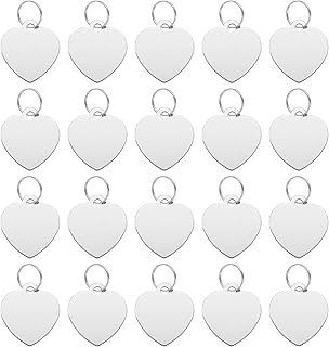 uxcell Pet ID Tags, Metal Engraving Tags, Heart-Shape Dog ID Tag, Silver Blank Tags with Key Rings for Pet Dog Cat, Stamping Pendant Decoration, 20 Pack