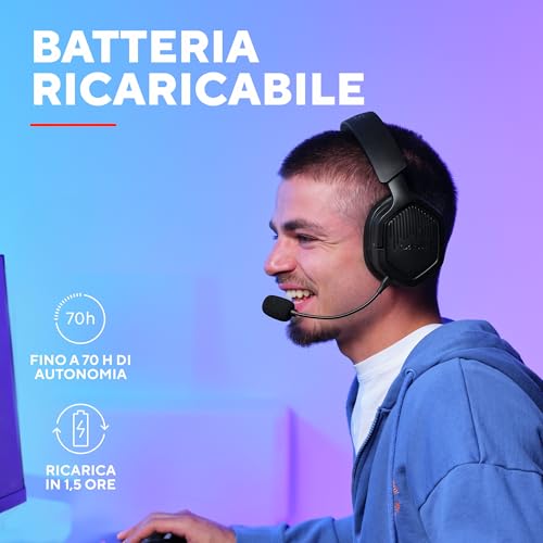 GXTrust 1493 Ravox Cuffie Gaming Wireless Bluetooth + 2.4 GHz per PS5 PS4 Switch PC Mobile, Driver da 50 mm, Batteria da 70 Ore, Bassa Latenza, Cuffie Bluetooth Over Ear con Microfono, Nero - Cuffia gaming - Immagine 5