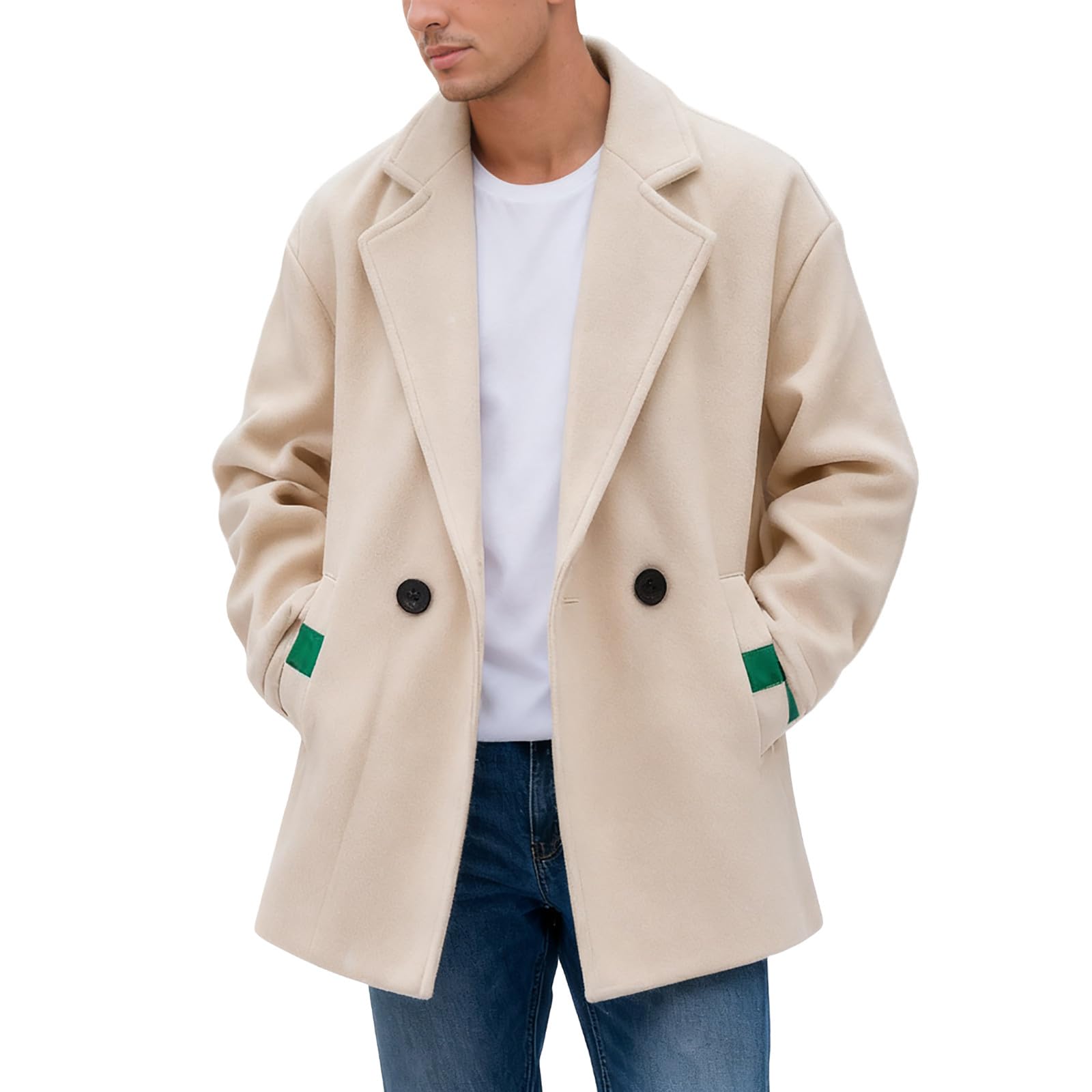 Generisch Cappotto corto da uomo in misto lana – Cappotto leggero con colletto a risvolto | Giacca alla moda con discreti dettagli a contrasto
