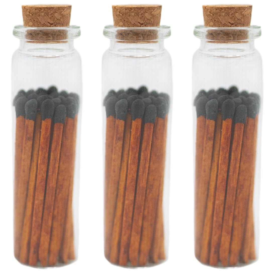 River Birch Decorative Matches in a Bottle with Striker - Cute & Colored Matches - 3 Bottles, Espresso Brown and Black, 60 Matches