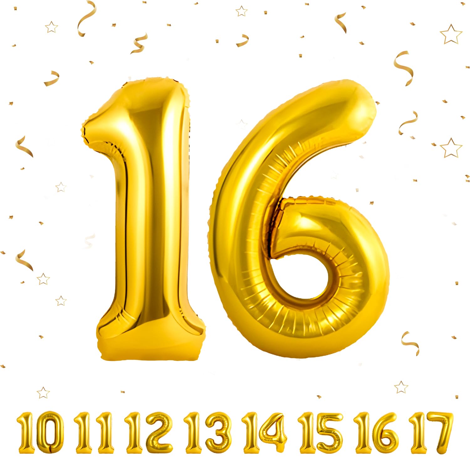 Geburtstag zahlen luftballon 16 jahre | Gold Folienballon 16 XXL -Riesen Folienballon in 40" - 101cm Geburtstagsdeko - Ballon Zahl Deko zum Geburtstag .Fliegt mit Helium