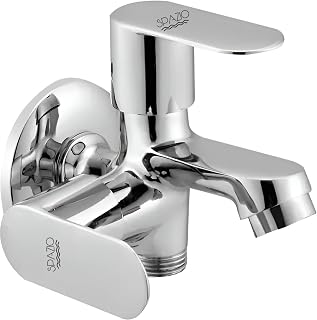Spazio Opal Series Brass 2 Way Bib Cock | 2 in 1 Tap (Pack of 1) for Bathroom & Kitchen Chrome Finish Silver Plated Twin E... Price In India
