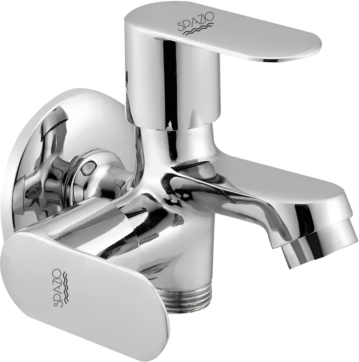 Spazio Opal Series Brass 2 Way Bib Cock | 2 in 1 Tap (Pack of 1) for Bathroom & Kitchen Chrome Finish Silver Plated Twin E...