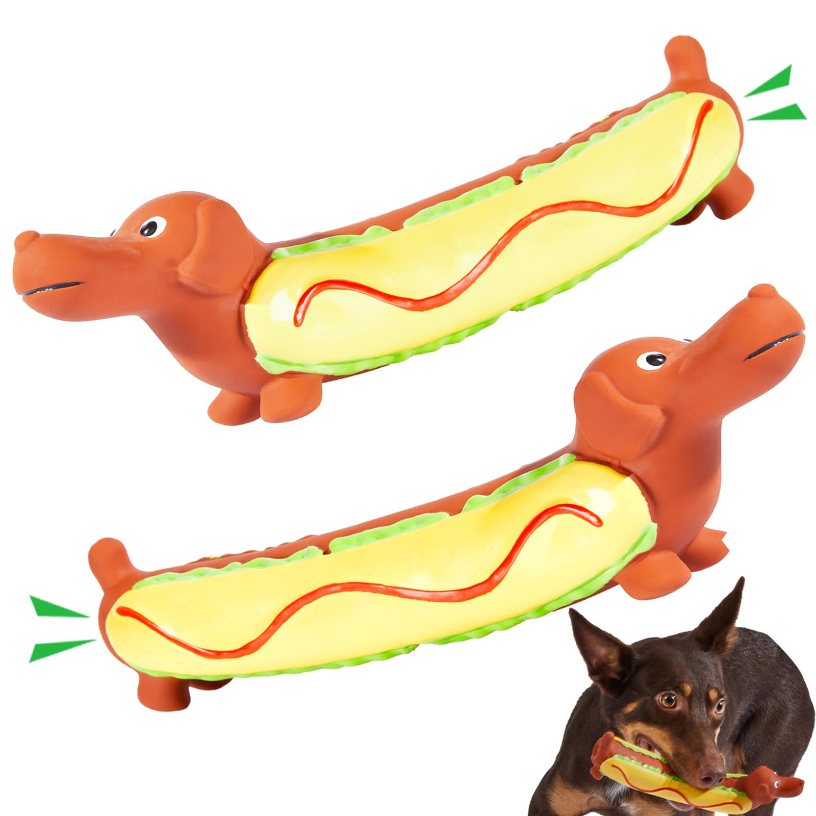 SPEREELER Dog Latex Squeaky Toys for Small/Medium/Large Breed,2 Pack Hot Dog Soft Rubber Fetch Interactive Funny Toys for Pet Puppy