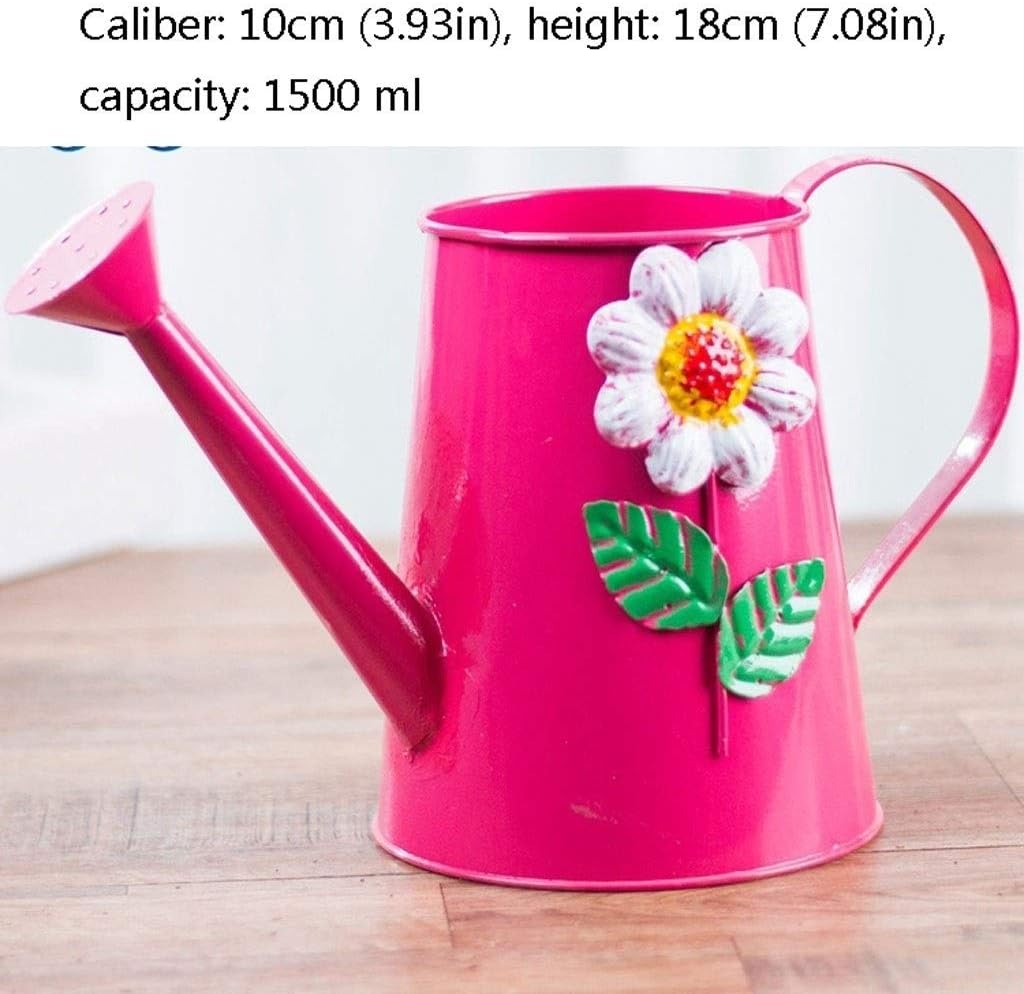 Watering Can Household Watering Color Tin Watering Can, Vintage Printing Watering Can, Watering Flower Spraying Watering Can (red, 2L) Decorative Watering Can(A)