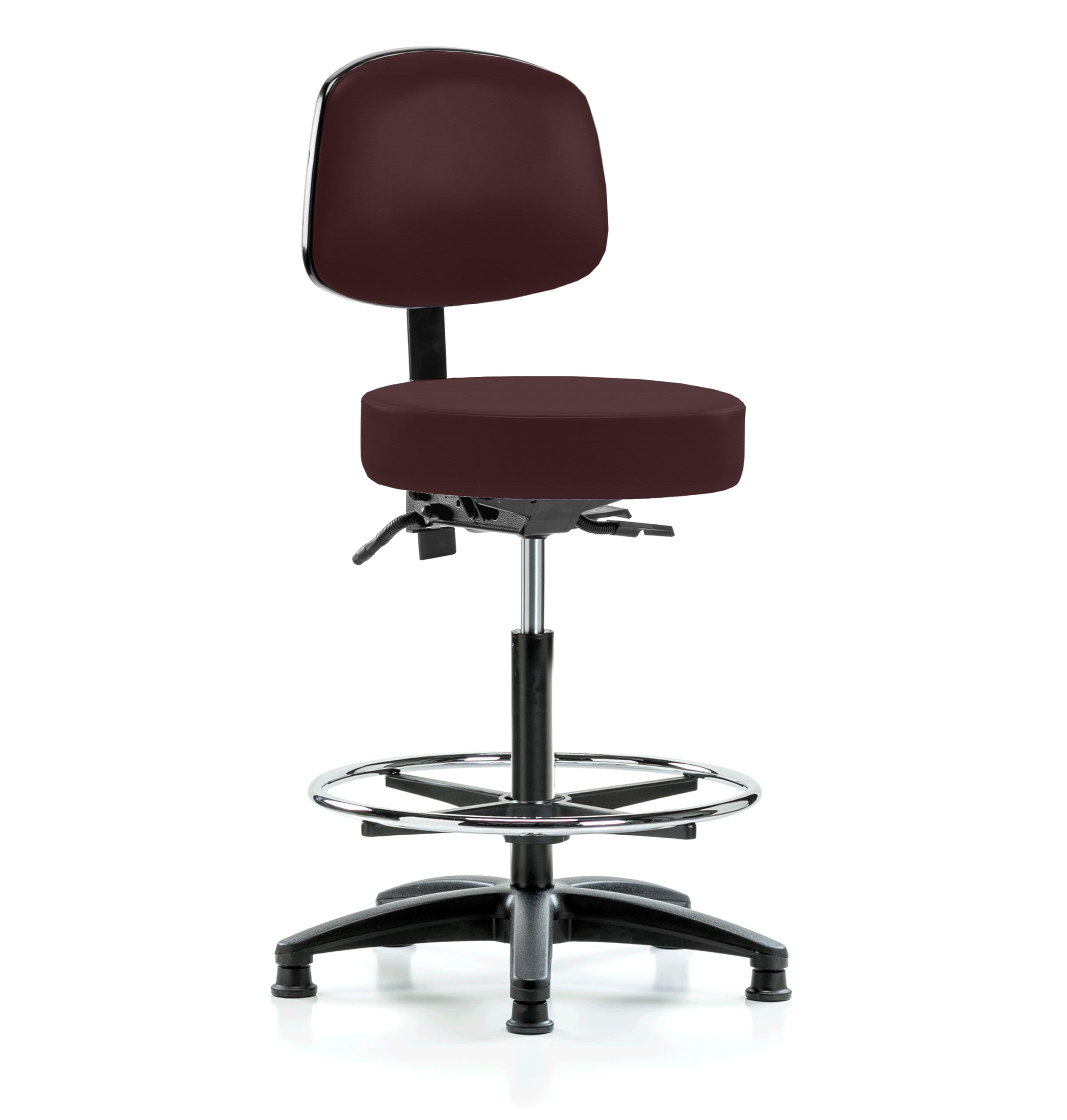Perch Exam Stool with Foot Ring, Glides, 25-35", Burgundy Fabric