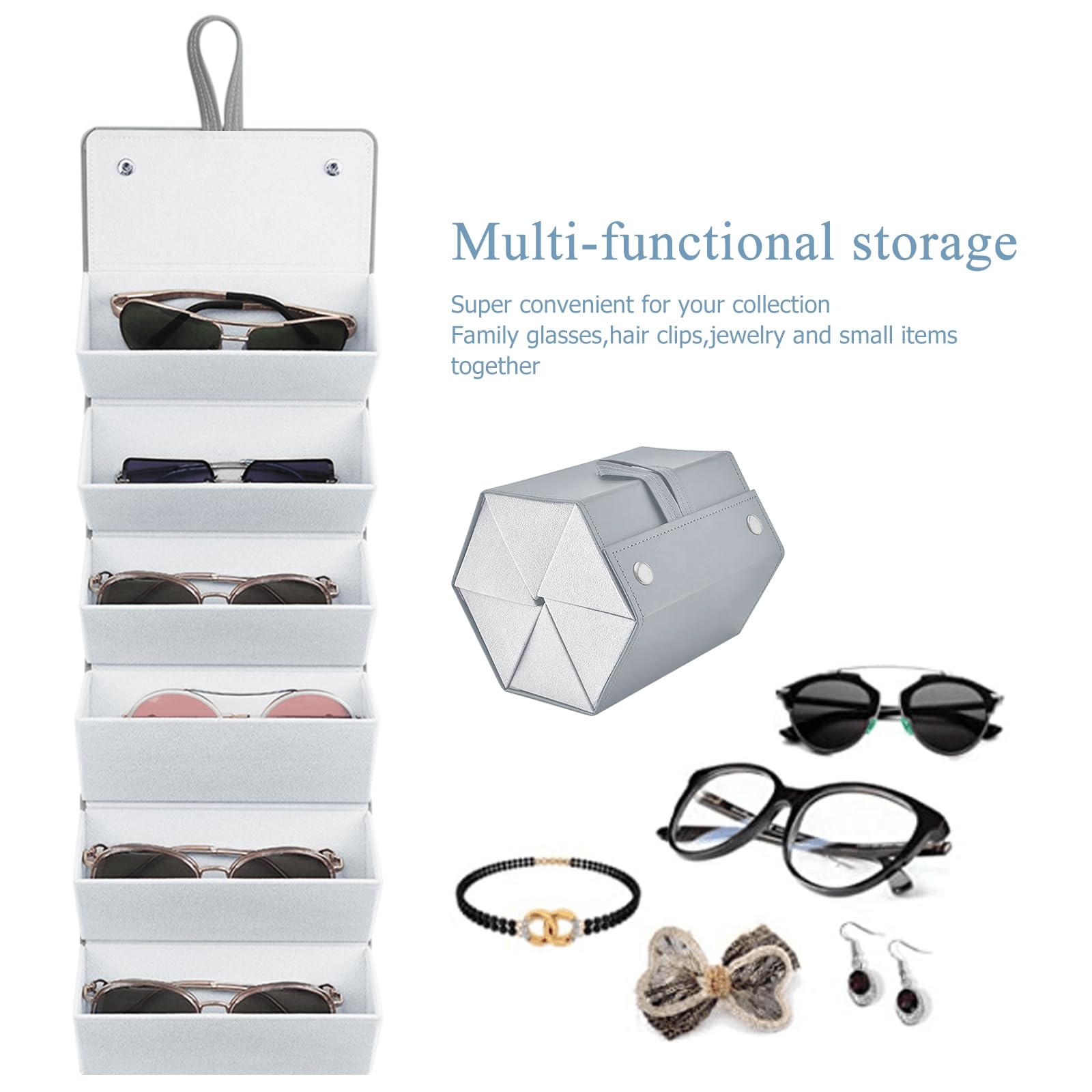 Vitrina Gafas Cuero GRTCZYSL Caja Gafas Sol 18 Compartimentos - Organizador Cuero 3 Niveles Organizador Lentes De Sol