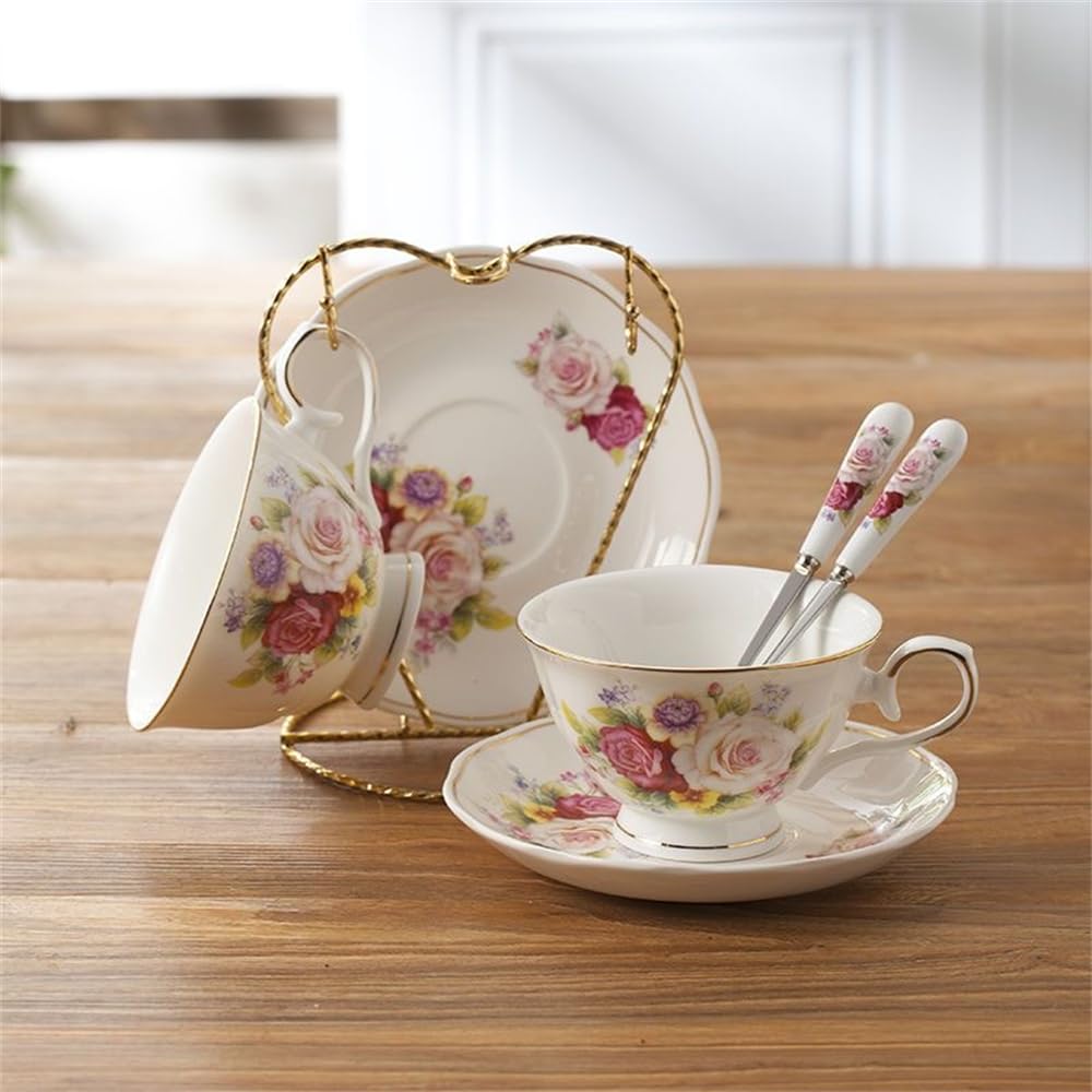 Tasse à café en céramique lot de 2 avec support et tasse à thé et soucoupe avec cuillère