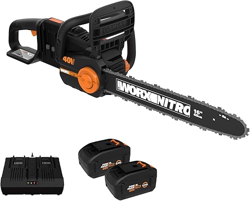 Miniatura 10 de Worx Nitro - Motosierra inalámbrica Power Share PRO de 40 V y 16 pulgadas con motor sin escobillas, WG385 (baterías y cargador incluidos) y aceite