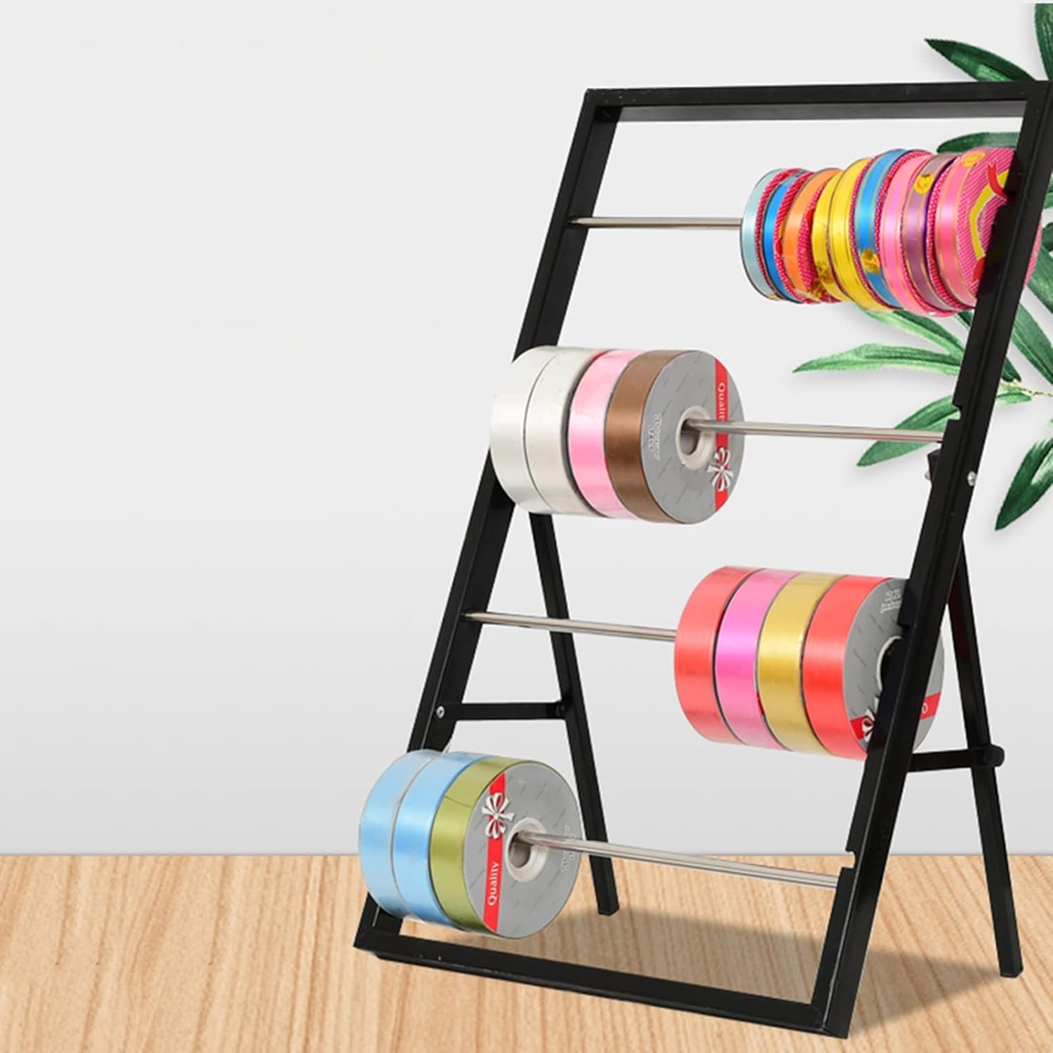 Ribbon Holder Organizer Display Stand 5 Tier Gift Wrapping Band Display Stand, Folding Metal Craft Ribbon Storage Organizer for Flower Shop/Craft Room/Gift Shop ( Color : Black , Size : 40x66cm/15.7x2