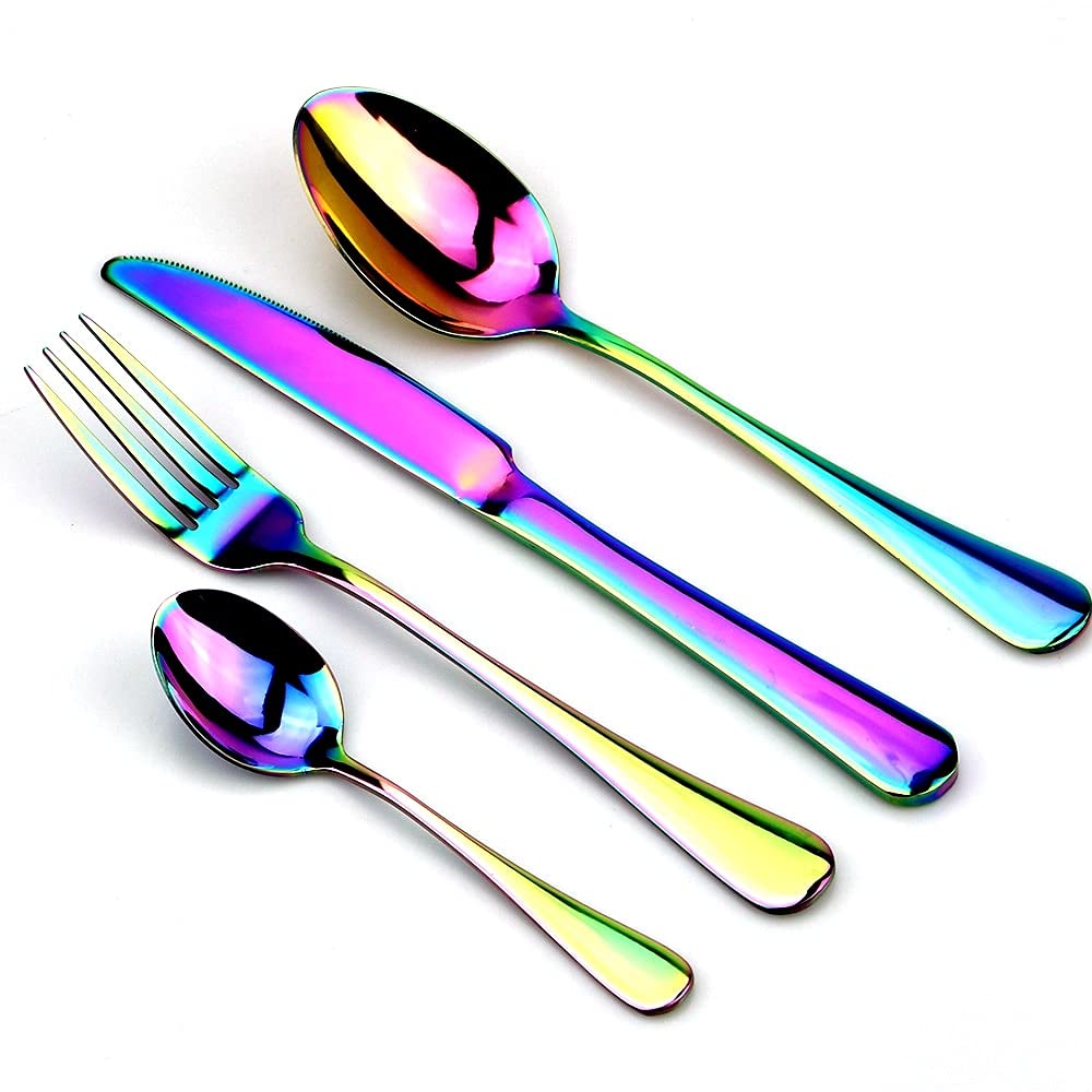 Ensemble d'argenterie Ensemble de couverts créatifs en acier inoxydable Ensemble de couverts colorés Ensemble de dîner arc-en-ciel Vaisselle de voyage Fourchette Couteau pour mariage et hôtel 1 ensem