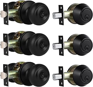 home improvement direct 3 Pack Keyed Alike Entry Door Knobs and Single Cylinder Deadbolt Lock Combo Set Security for Entrance and Front Door with Classic Matte Black Finish