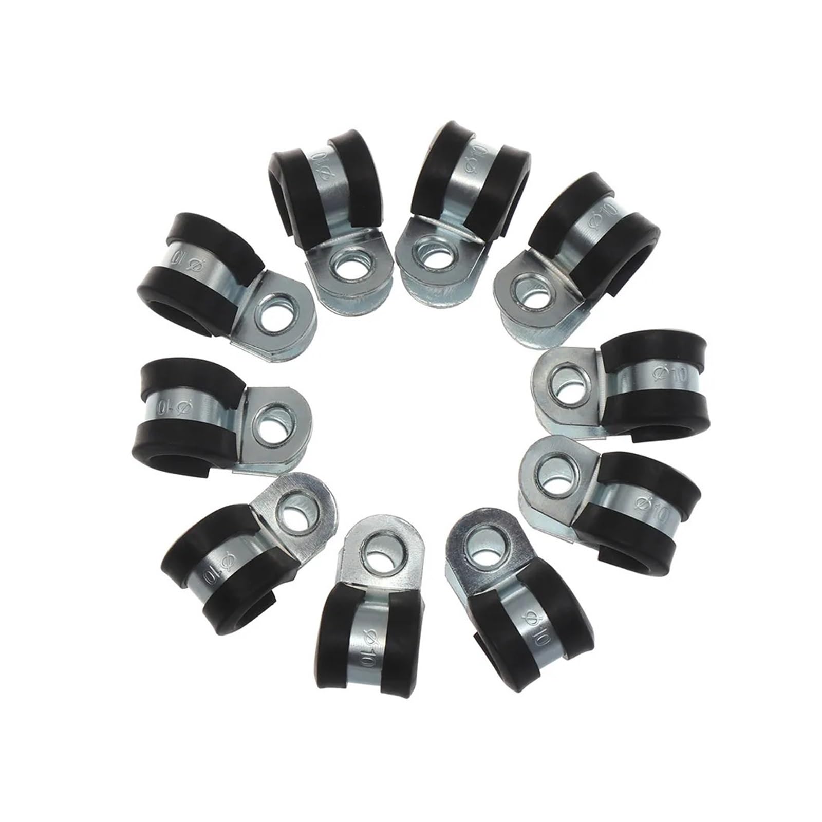 Knbhgujmd One Color P-Clips Metal Wire Cable Conduit Clamps, Pack Of 10 Rubber Lined P Clips Hose Clamp 6-50Mm Pipe Cable Mounting Fasteners(50Mm)