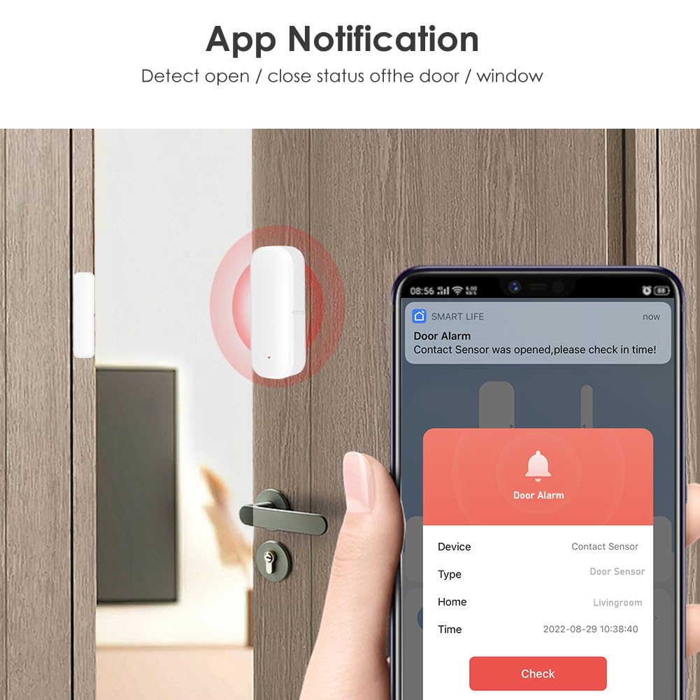 Mengshen 2 Pack Sensor Ventana WiFi Sensor Contacto Inteligente Alertas Aplicaciones Seguridad Hogar Funciona Dispositivos Tuya Smart Life Compatible con Alexa Google Home
