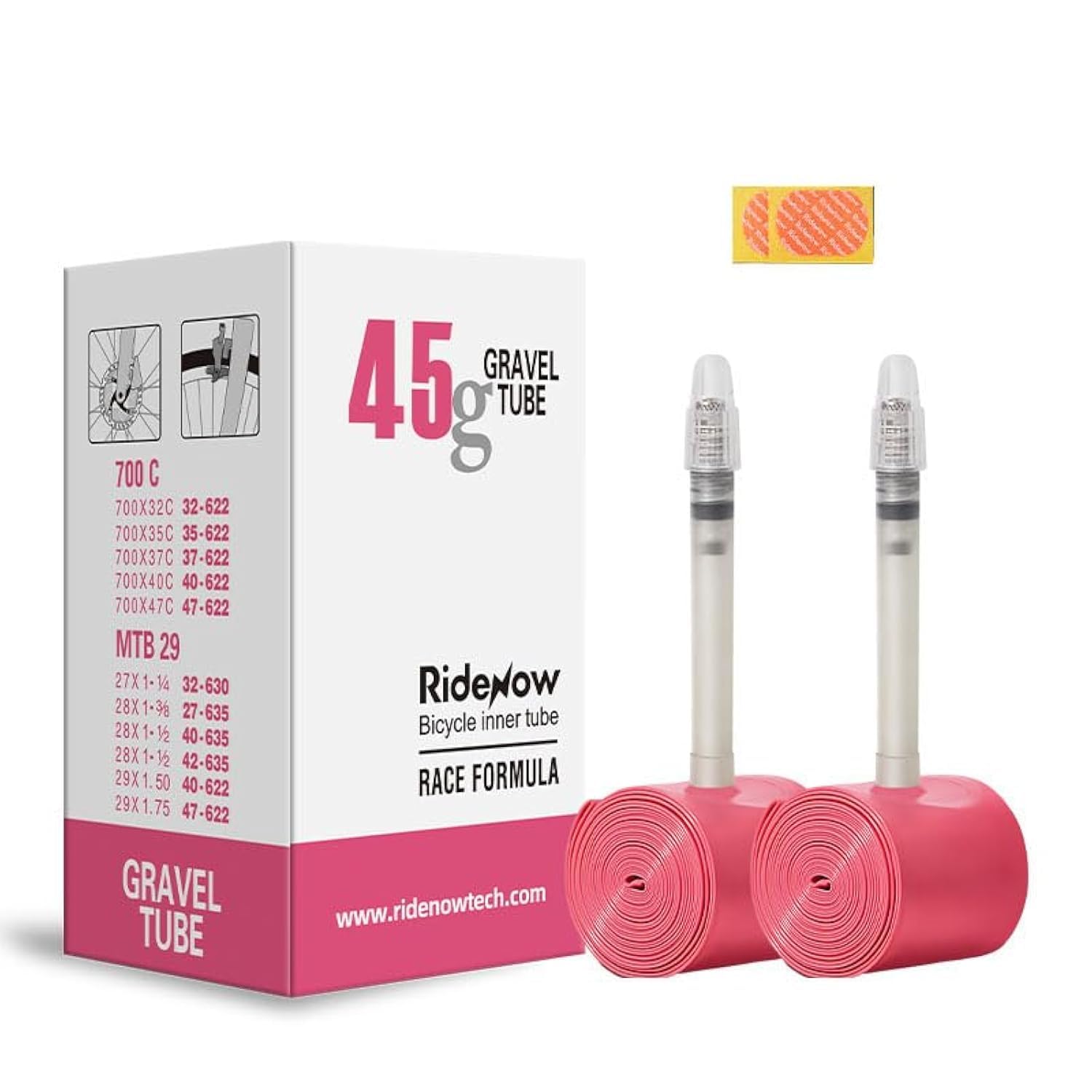 RideNow 2PCS 700C x 18-32C / 32-47C (ALLRoad & Gravel) /29 inch x 1.9-2.5 TPU Inner Tubes with 45mm/65mm/85mm Presta Valves