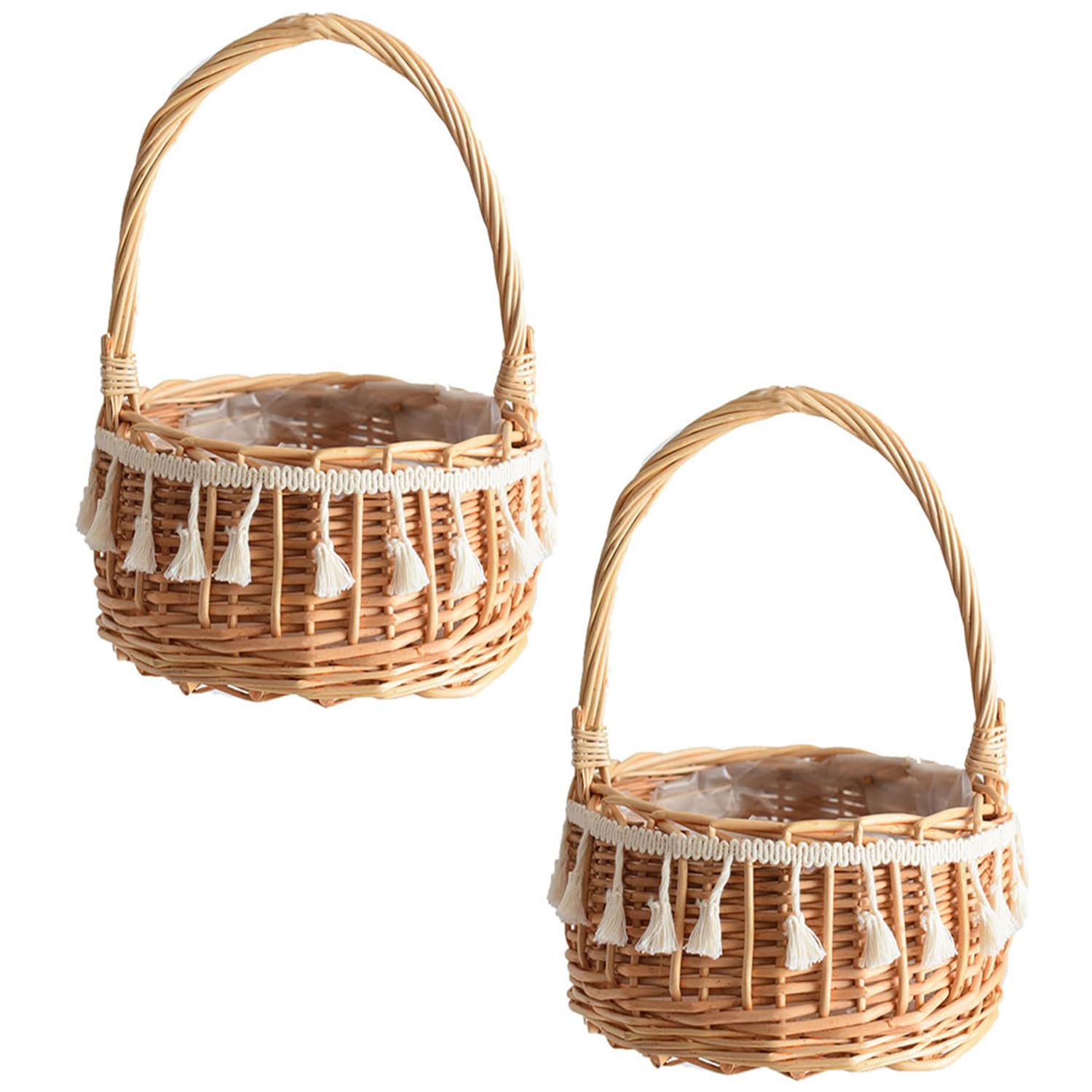 2 Piezas Cestas Pequeñas Mimbre Con Asa, Cesta Setas Mimbre, Cesta De Flores Secas, Cestas Tejidas Con Lazo, Cestitas De Pequeñas, Para Boda Ceremonia Fiesta, Decoración Del Jardín (C, Pequeño)