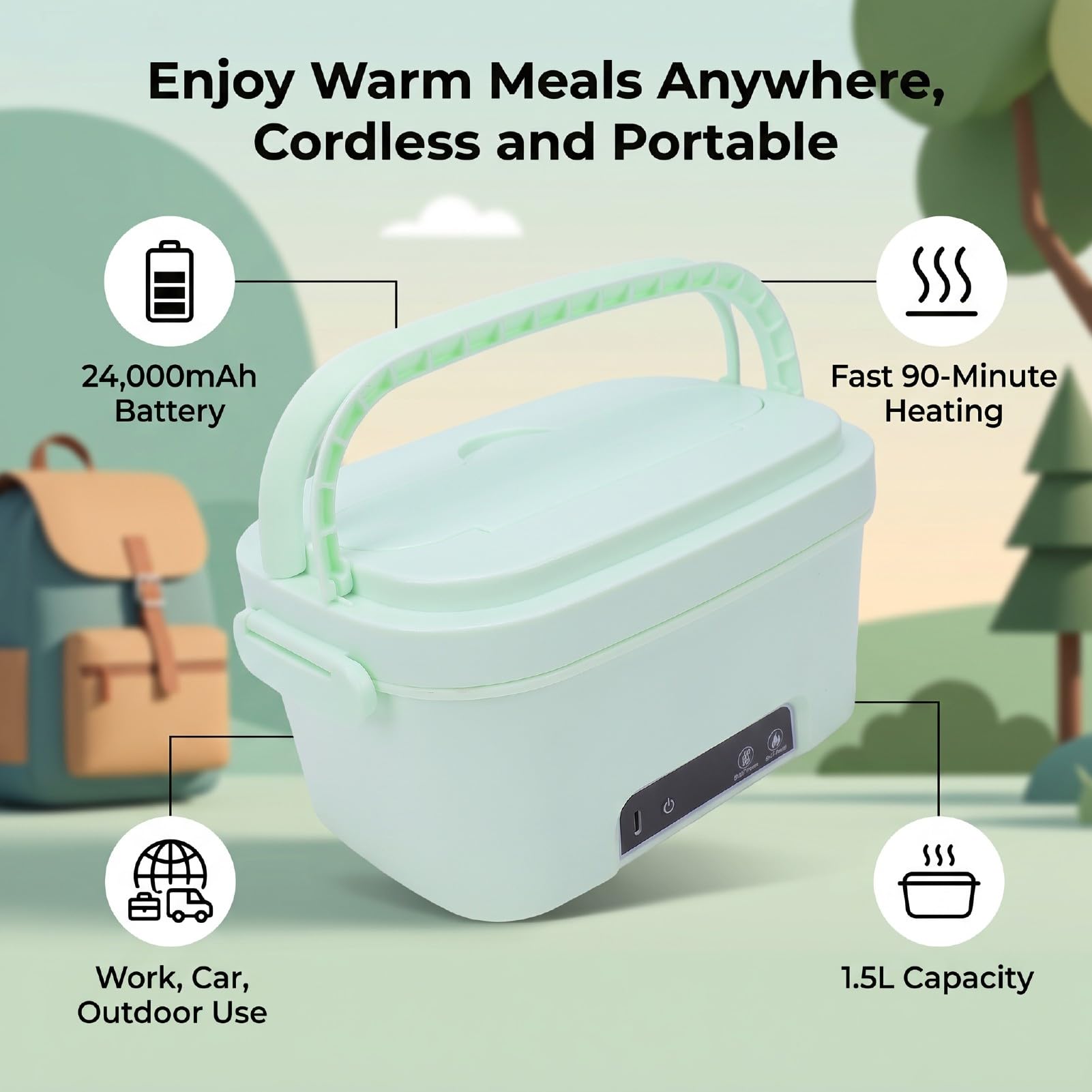 Cordless Heated Lunch Box 1.5L, Fast Heating